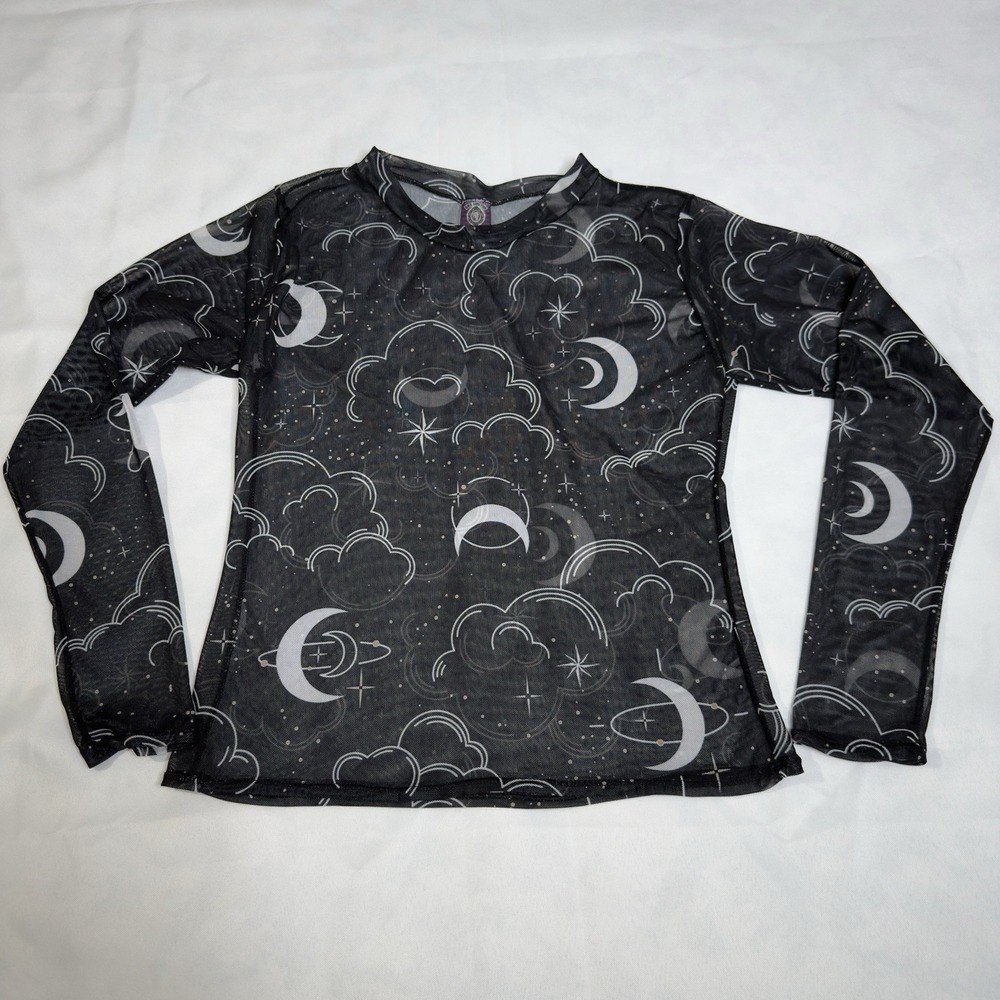 Celestial Mesh Top Sheer Whimisgoth Fairygrunge Y2K Moon Stars Clouds Layer M